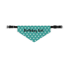 Load image into Gallery viewer, Birthday Girl Teal Hearts Dog Bandana