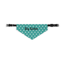 Load image into Gallery viewer, Big Sister Teal Hearts Dog Bandana