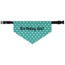 Load image into Gallery viewer, Birthday Girl Teal Hearts Dog Bandana
