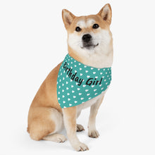 Load image into Gallery viewer, Birthday Girl Teal Hearts Dog Bandana