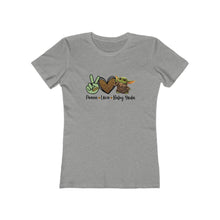 Load image into Gallery viewer, Peace, Love &amp; Yoda Women&#39;s Tee
