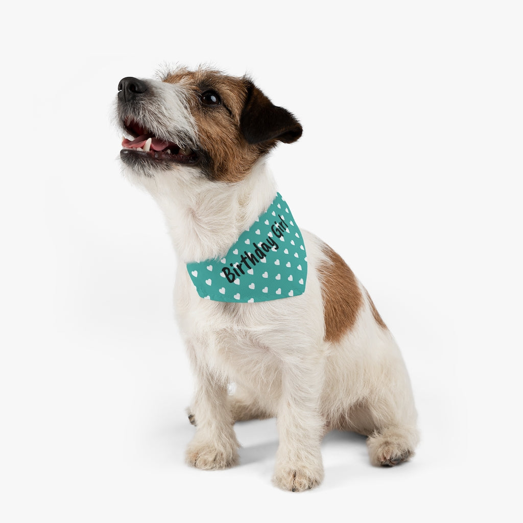 Birthday Girl Teal Hearts Dog Bandana