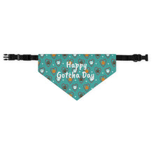 Load image into Gallery viewer, Happy Gotcha Day Teal Paw Hearts Dog Bandana
