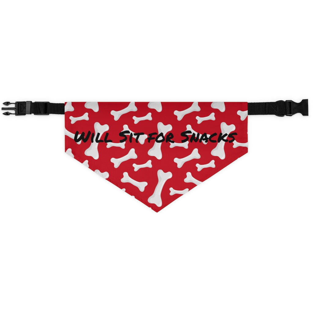 Will Sit for Snacks Red Bones Dog Bandana