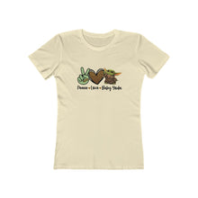 Load image into Gallery viewer, Peace, Love &amp; Yoda Women&#39;s Tee
