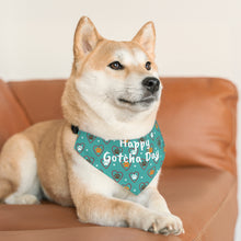 Load image into Gallery viewer, Happy Gotcha Day Teal Paw Hearts Dog Bandana
